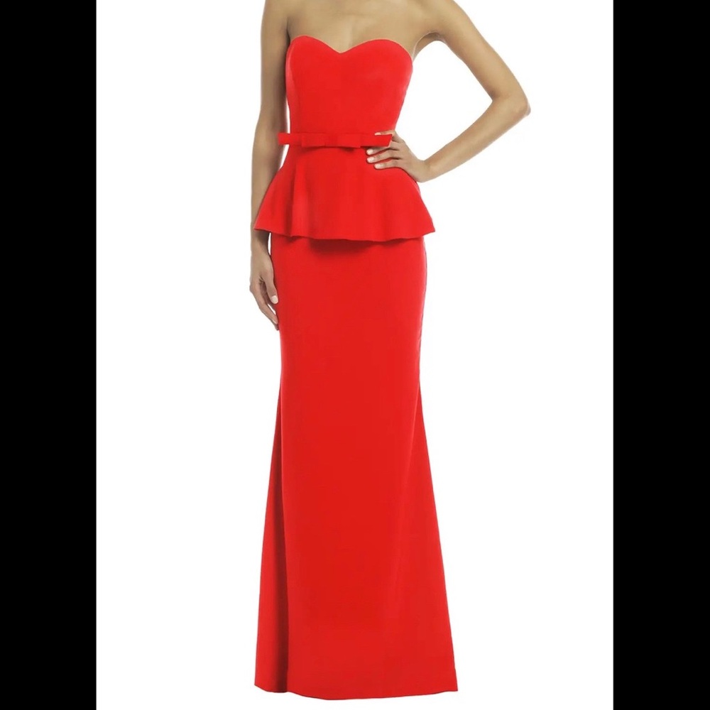 Badgley Mischka rouge Rosalind peplum gown